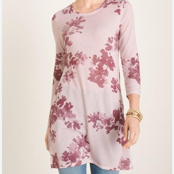 Chicos pink floral tunic top 0/small - Picture 1 of 8